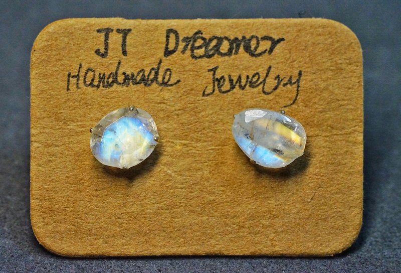 纯手工异形月亮石耳钉  大 - 耳环/耳夹 - 半宝石 多色