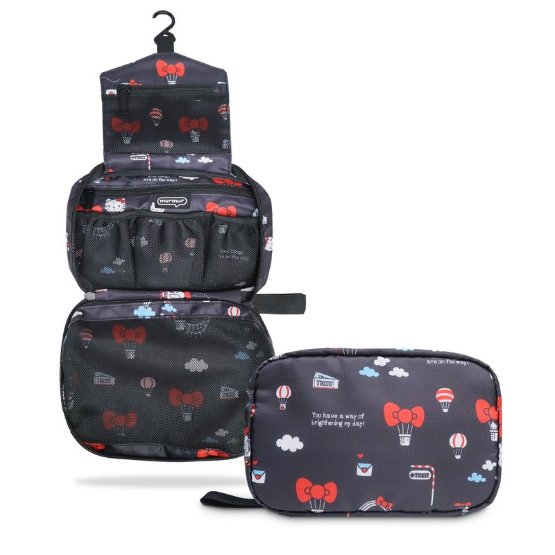 murmur旅行收纳三折盥洗包 | Hello Kitty 热气球 - 化妆包/杂物包 - 聚酯纤维 黑色