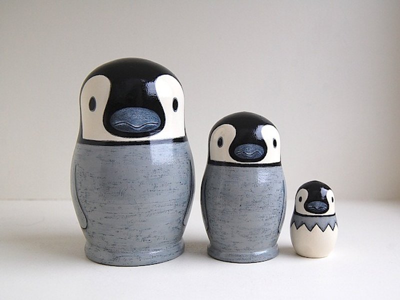 * Penguin * Matryoshka * 3 Brothers ♪ [5] - 玩偶/公仔 - 木头 灰色
