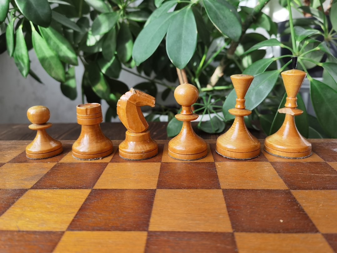 老木制西洋棋套装苏联复古大型西洋棋苏联俄罗斯象棋 1960 年代 - 桌游/玩具 - 木头 