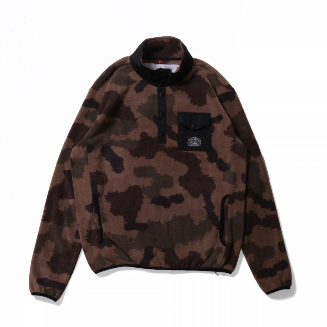 日本限定 POLER SNAP FLEECE 刷毛立领长袖上衣 / 咖啡迷彩色 - 男装针织衫/毛衣 - 其他材质 咖啡色