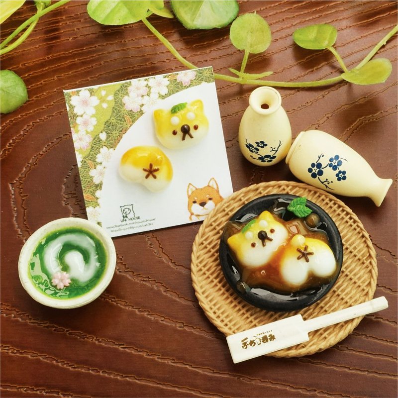 羊奶的家*手作/柴犬QQ和风小团子(钢针.透明耳夹) - 耳环/耳夹 - 粘土 橘色