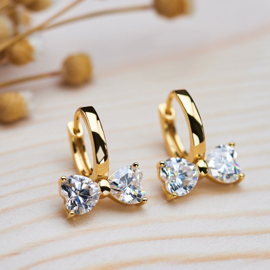 莫桑石D色总重4.0ct 蝴蝶结吊坠耳环18K镀金 女孩礼物 - 耳环/耳夹 - 钻石 