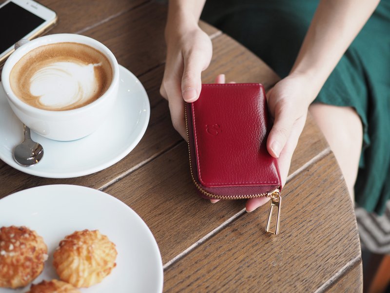 Classic Coin (Burgundy) : Zip wallet, Short wallet, Leather, Dark red wallet - 皮夹/钱包 - 真皮 红色