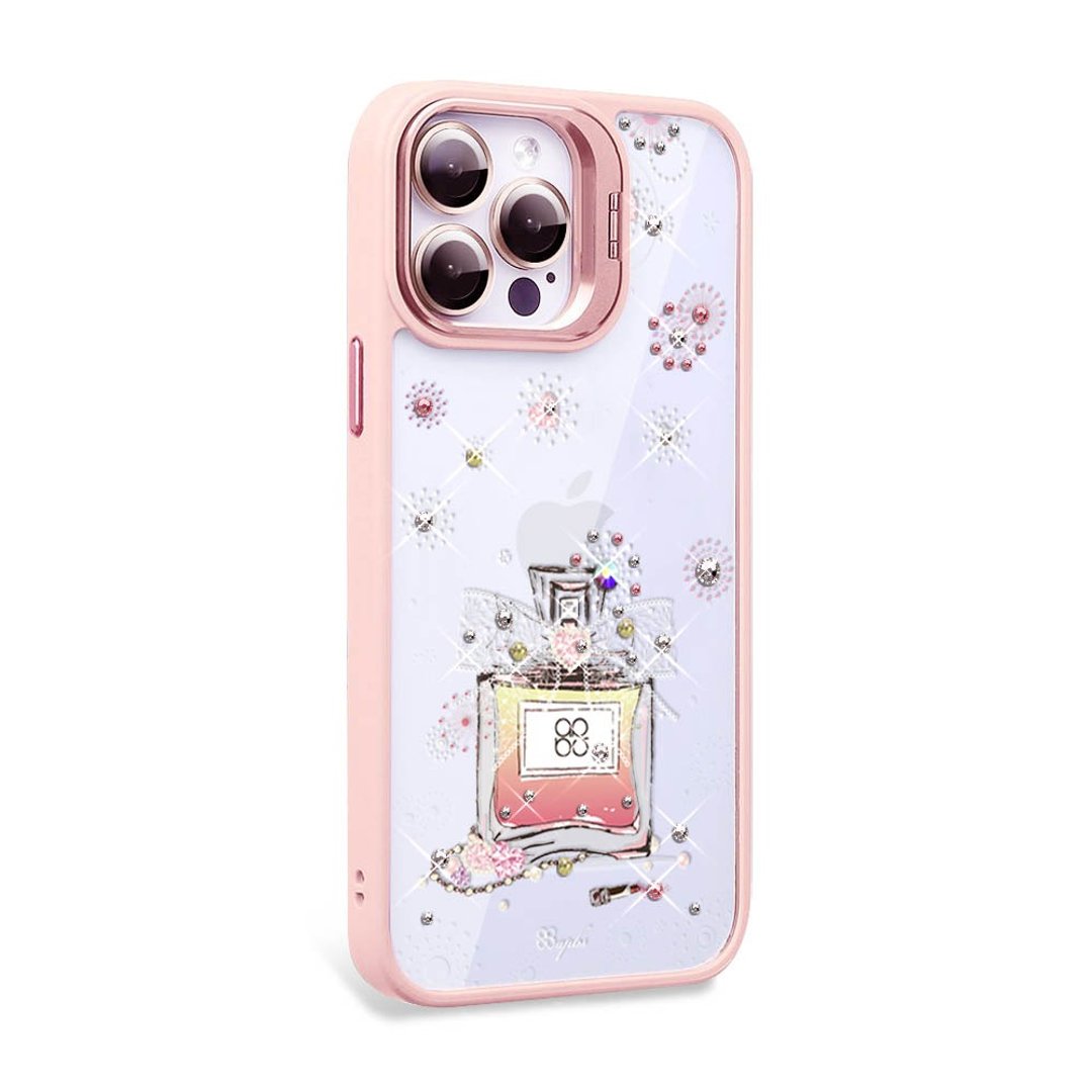 iPhone 15系列 防震双料隐形立架彩钻手机壳-维也纳馨香-粉框 - 手机壳/手机套 - 其他材质 多色