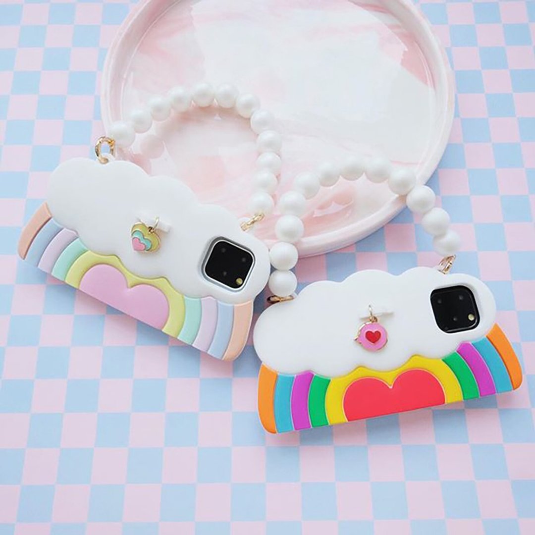 【Candies】云朵彩虹手提晚宴包 淡彩 深彩 - iPhone 11 Pro 生日 - 手机壳/手机套 - 硅胶 多色