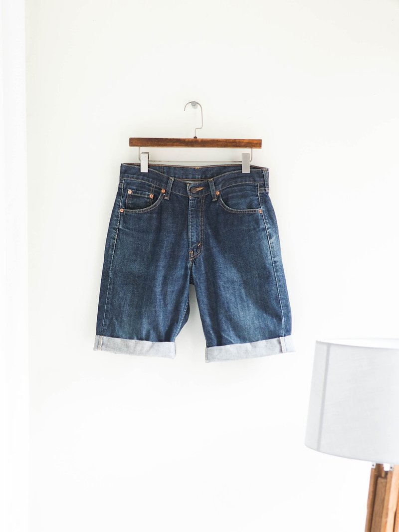 levis / 520W31 素面经典海蓝 古董丹宁牛仔短裤 自改古着vintage - 男士短裤 - 棉．麻 蓝色