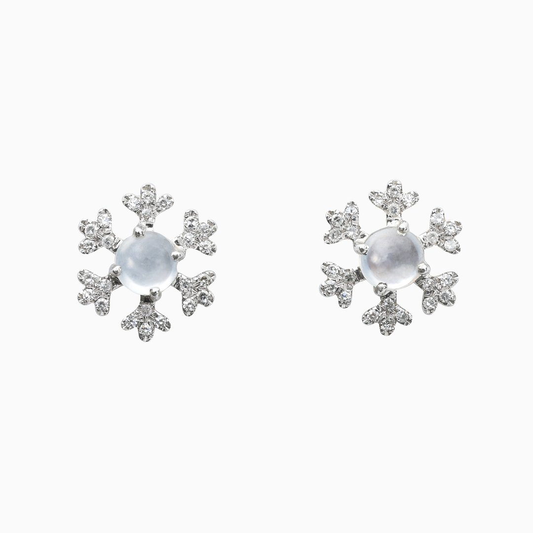 冰雪奇缘白翡耳环 天然玉石 | 翡翠耳环 | 女生送礼 | 18K金饰品 - 耳环/耳夹 - 玉石 白色