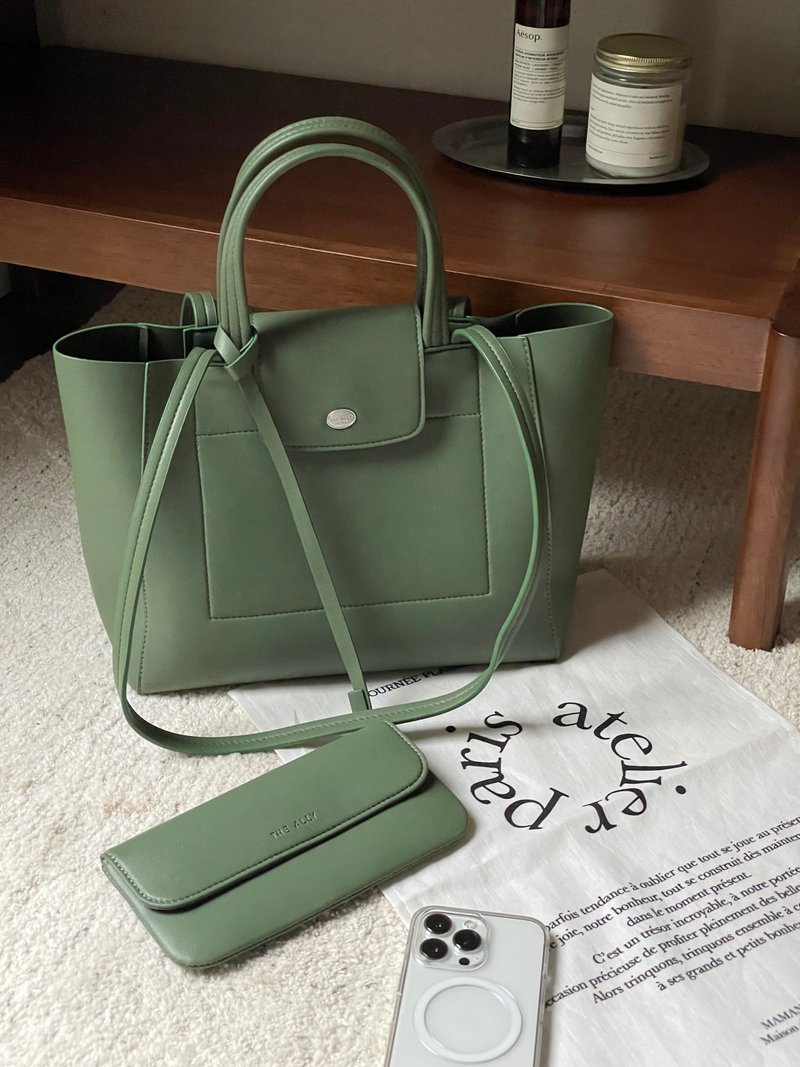 韩国 The Ally | Elnoy bag 엘로이백 | 韩系肩背手提包(含小包) - 侧背包/斜挎包 - 人造皮革 绿色