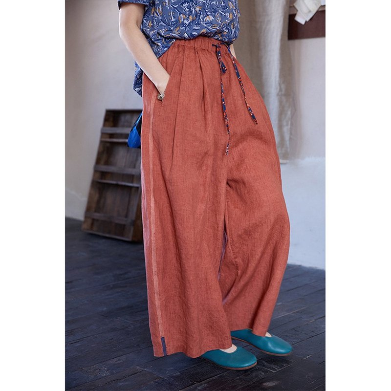 绛红色亚麻透气骨感自然宽松萝卜裤 - 女装长裤 - 棉．麻 