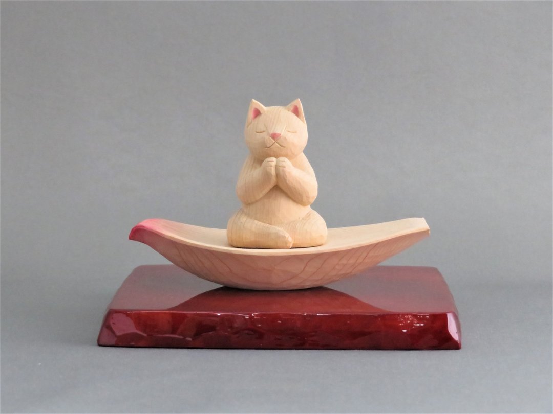 Wood carving Cat Buddha 1926 - 玩偶/公仔 - 木头 粉红色