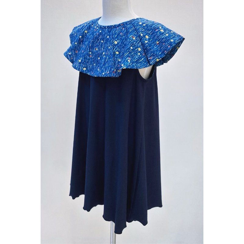 印象里的梵谷 • 无袖长版T - 童装上衣 - 棉．麻 蓝色