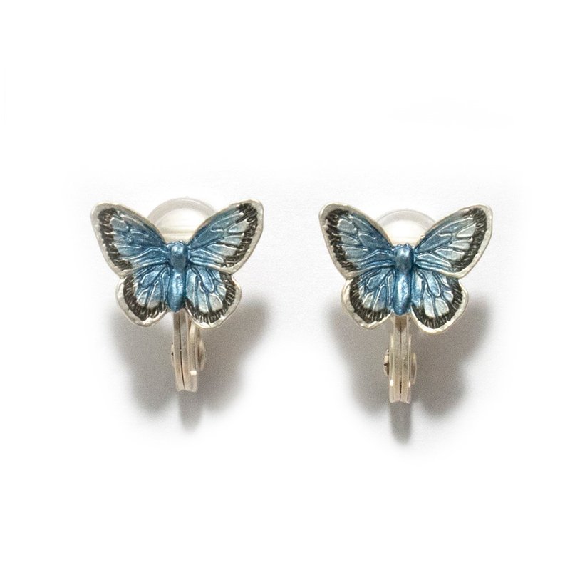 Yamato Shijimicho Clip-On Butterfly Ear clips EA145 - 耳环/耳夹 - 其他金属 蓝色