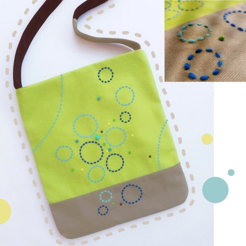 可爱手工刺绣托特包，14盎司帆布材质，设计俏皮可爱。尺寸 12x14 英寸。 - 手提包/手提袋 - 其他材质 绿色