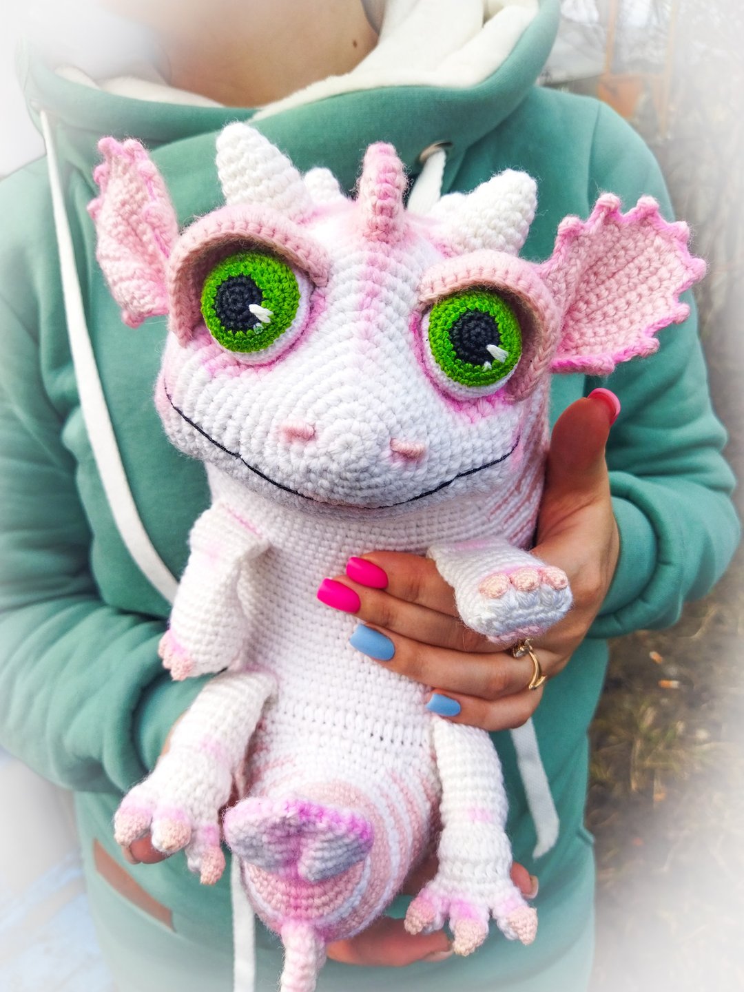 可爱的软动物新生婴儿龙棉花糖玩具钩编粉红色和白色amigurumi - 玩具/玩偶 - 其他材质 白色