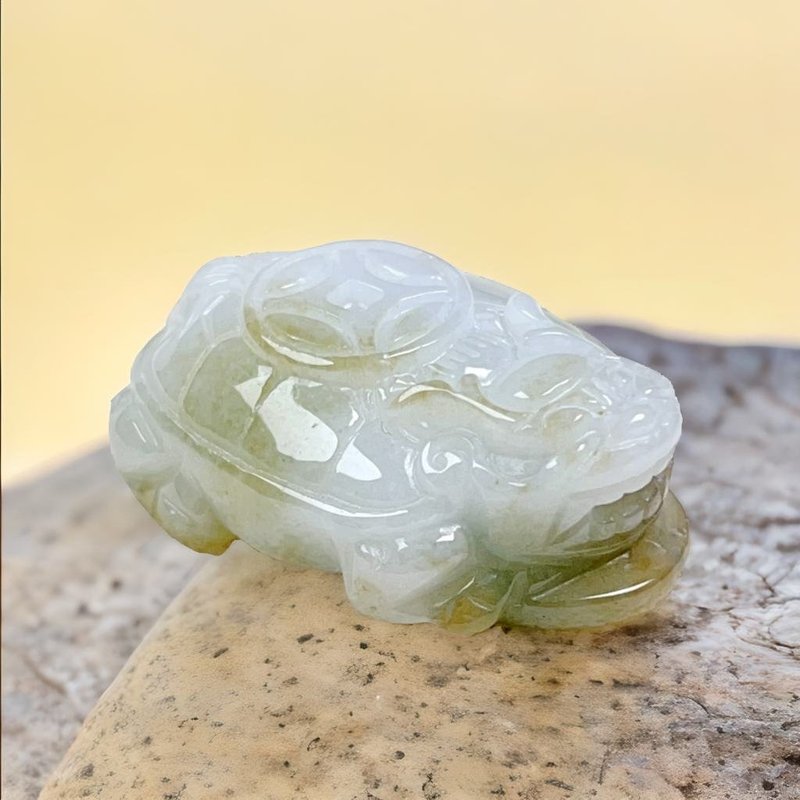 飘黄翡翡翠古钱龙龟 | 天然缅甸玉翡翠A货 | 送礼 - 摆饰 - 玉石 多色