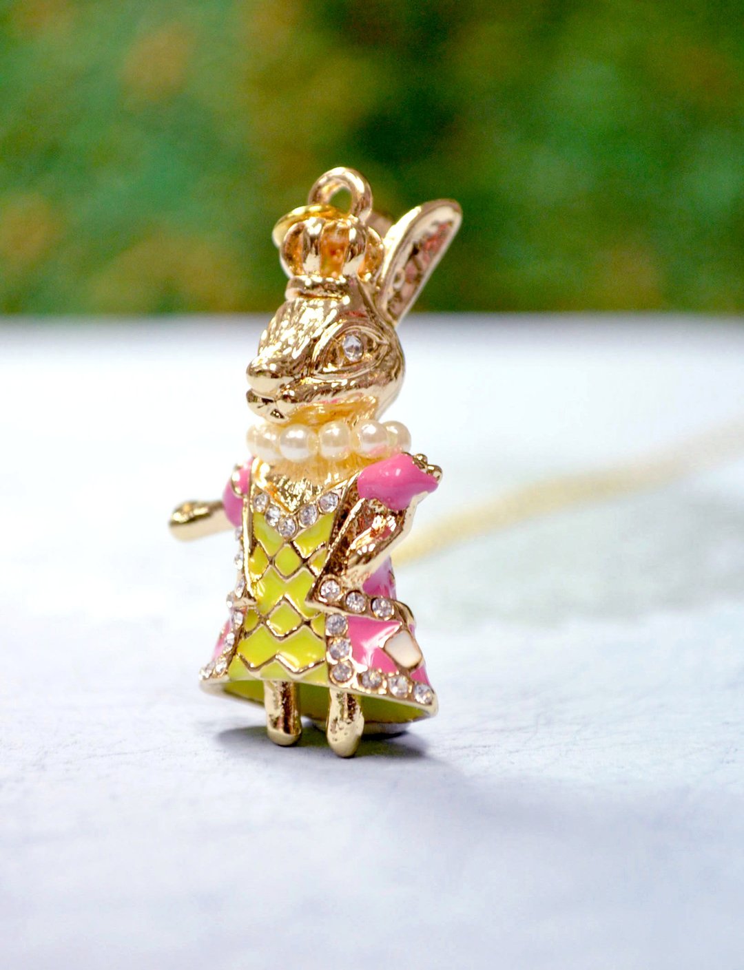 GOOKASO 原创金属蓝色珐琅花纹兔子玛丽皇后颈链项链吊坠necklace - 项链 - 其他金属 粉红色