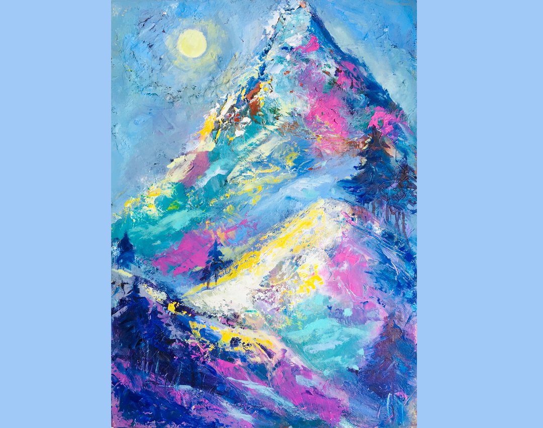 Oil Original mountain vertical landscape Abstract Art moon b - 墙贴/壁贴 - 其他材质 黄色