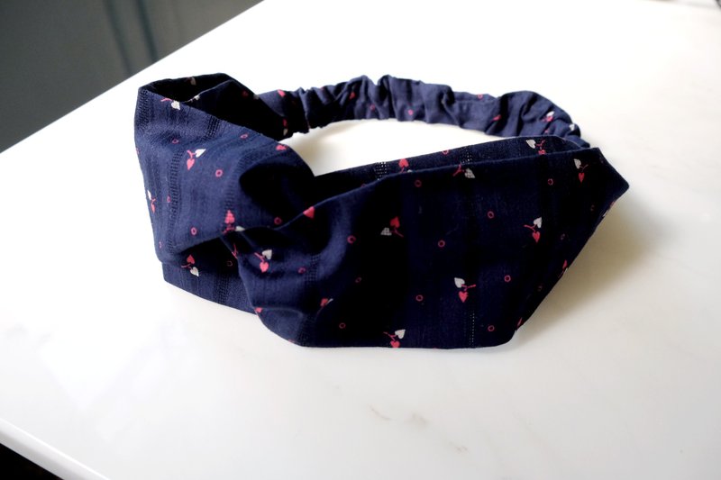 //发带//心心花雫深蓝 - 发饰 - 棉．麻 蓝色