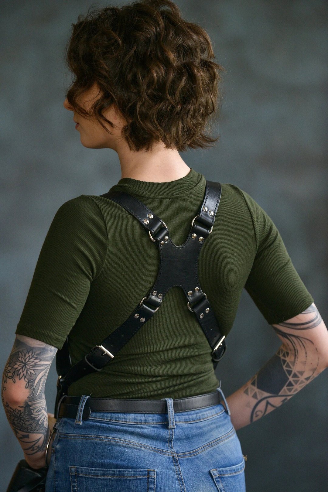 Dual Leather Camera Strap, Double Camera Harness, Double Shoulder Camera Strap, - 皮带/腰带 - 真皮 黑色