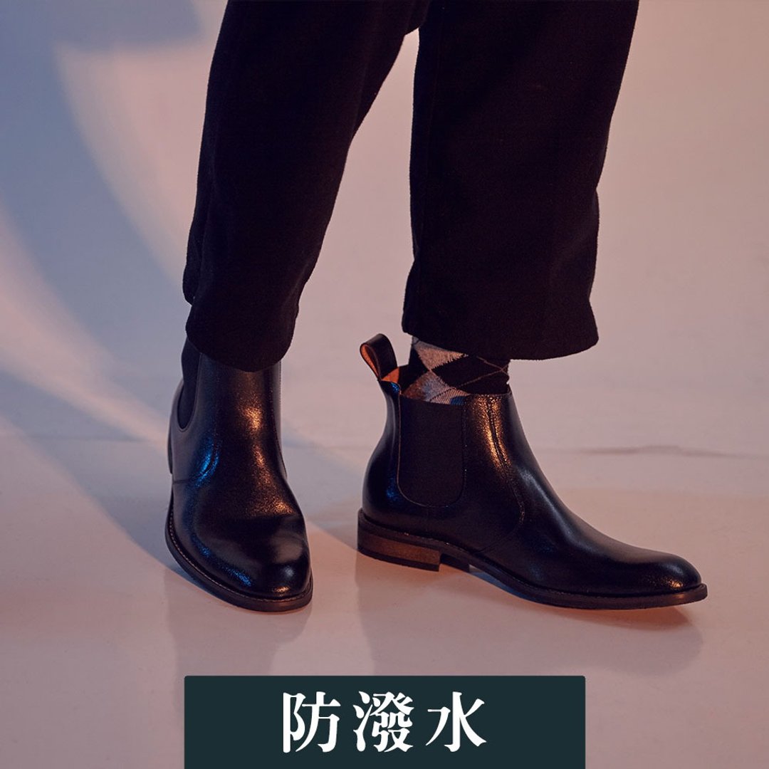 Vanger魅黑 3M防水英伦跳色却尔西靴- Va260黑/黑带 - 男款休闲鞋 - 真皮 黑色