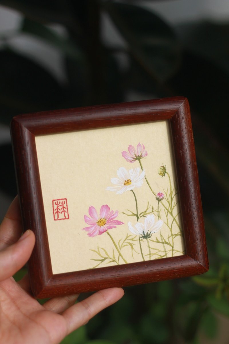 大波斯菊作品集 | 国画原作孤品 | 4寸没骨画 | 中式摆台 | 实木 - 画框/相框 - 纸 白色