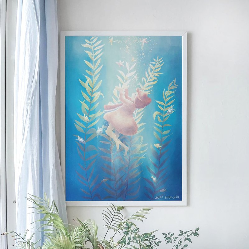 台湾风景/大幅收藏画/ 在海中睡着了Sleep in the Sea 深海版 - 海报/装饰画/版画 - 纸 蓝色