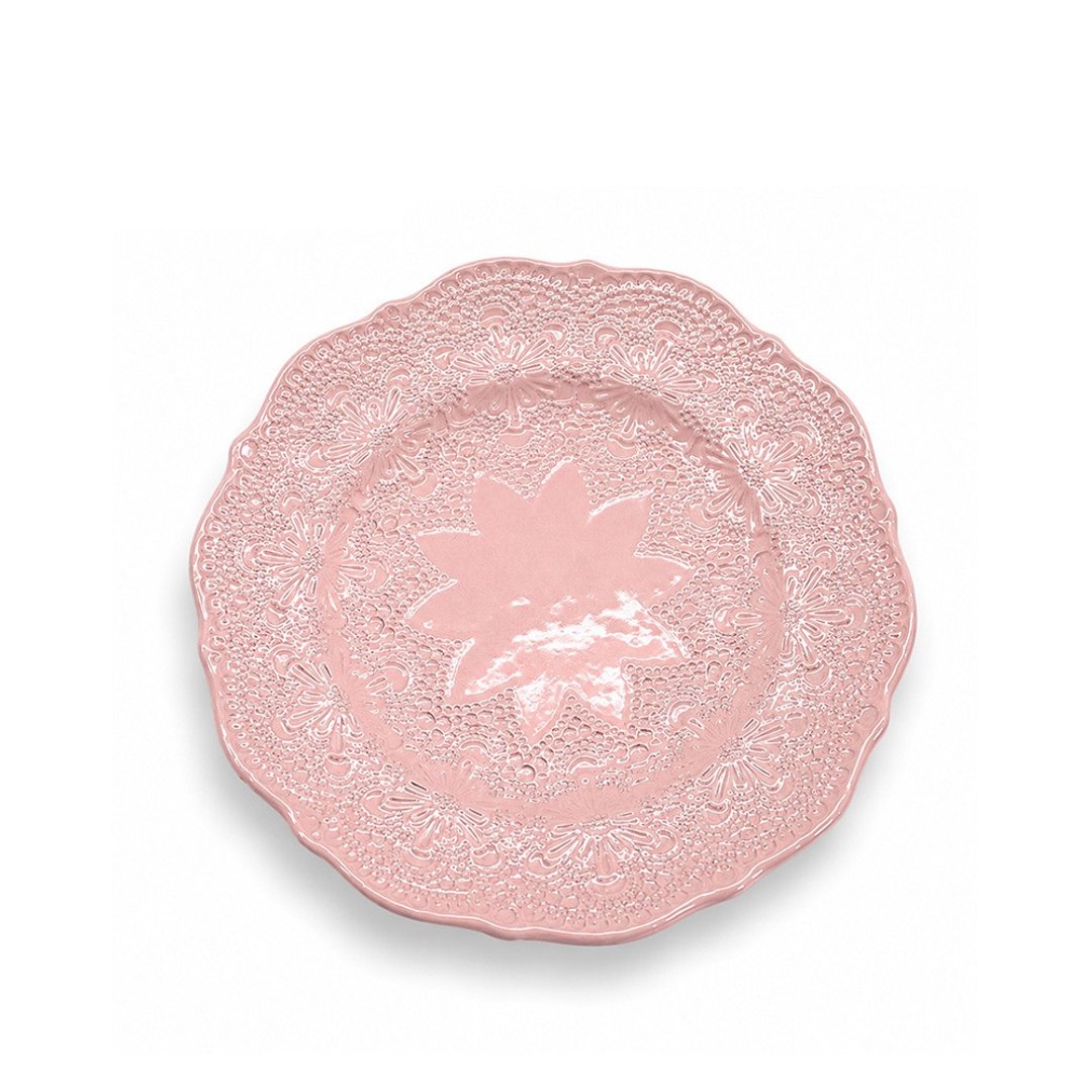 意大利 VBC casa 手工浮雕蕾丝系列 21cm 餐盘 粉红色 - 盘子/餐盘/盘架 - 陶 粉红色