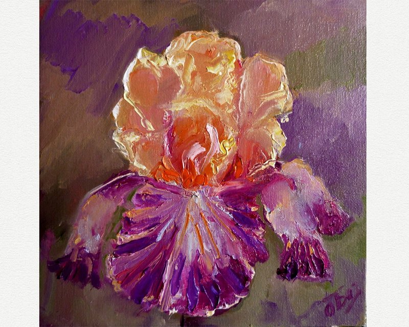 布面鸢尾花油画 - 原创艺术 - 小框画 - 海报/装饰画/版画 - 棉．麻 紫色