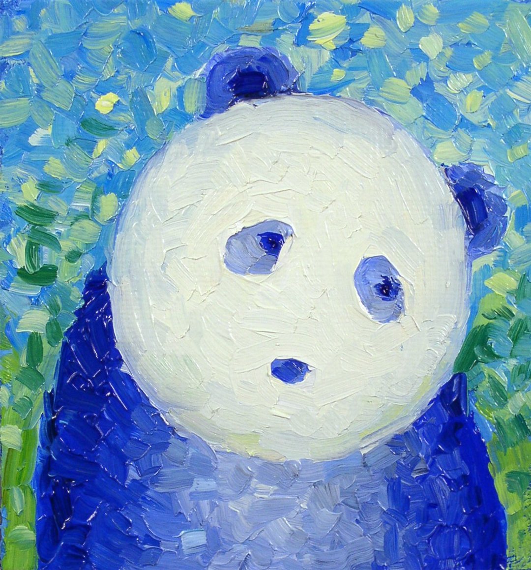 油画可爱熊猫蓝色迷你绘画熊猫墙装饰 - 海报/装饰画/版画 - 其他材质 