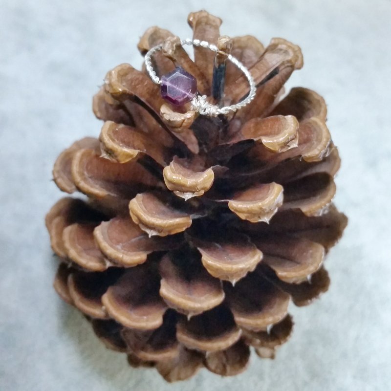 订制石榴石镀金/镀银链条硬戒指 Garnet gold-plated/silver-plate ring, please provide ring size when order - 戒指 - 宝石 红色