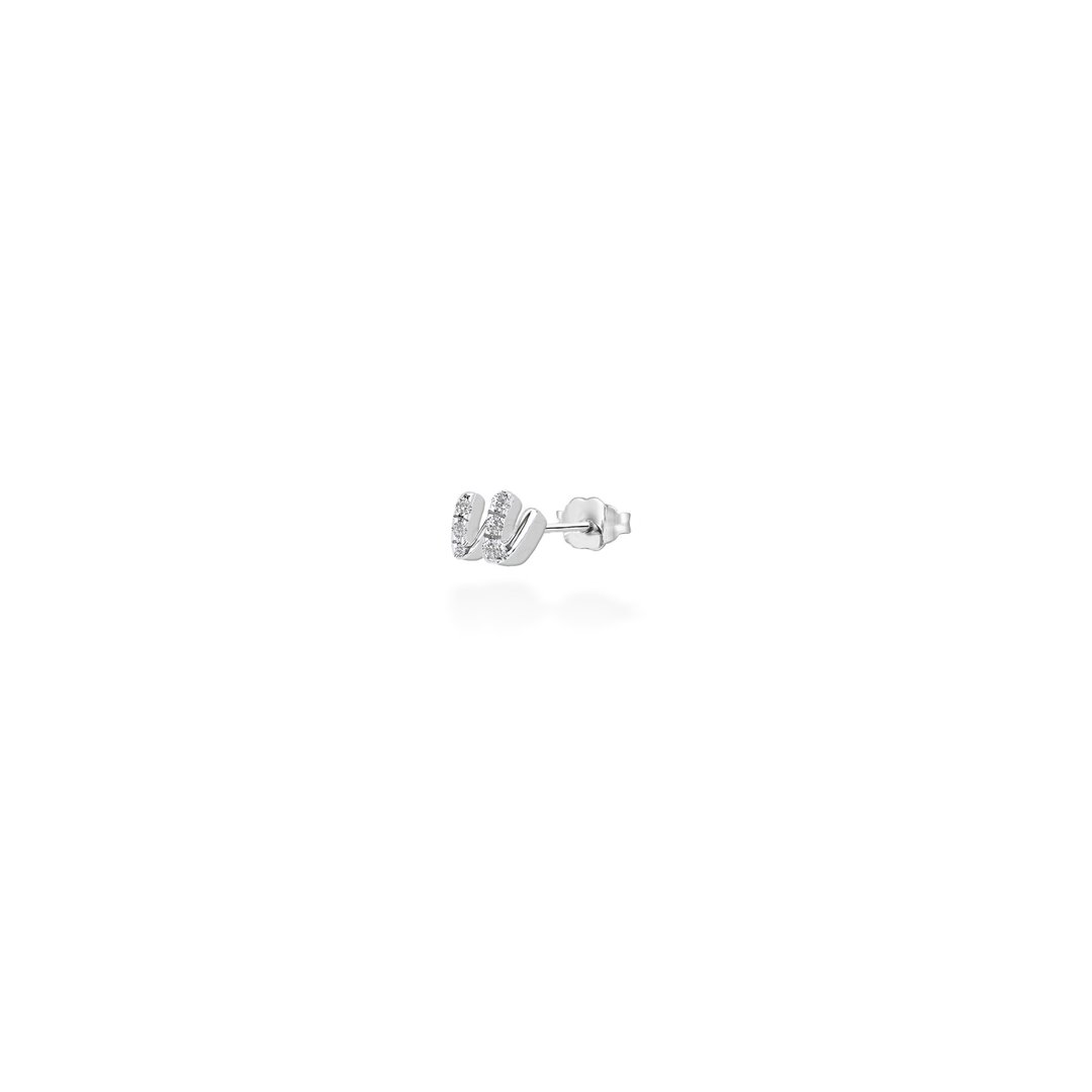 【mori】u字母钻石耳环 【14k白金】 - 耳环/耳夹 - 钻石 银色