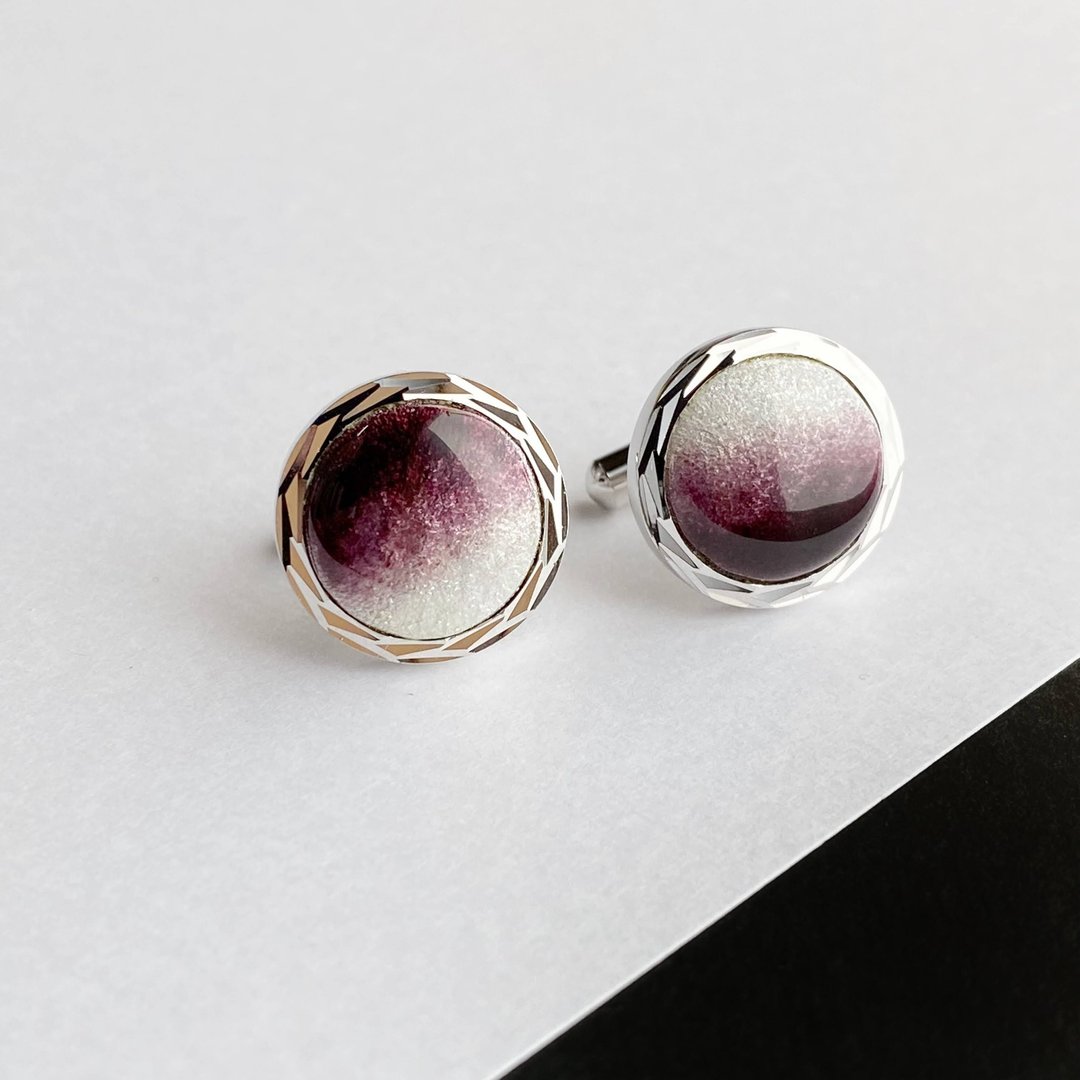 Silver Cufflinks [Mauve] Cloisonne Cufflinks Cufflinks Sterling Silver Cloisonne - 袖扣 - 银 紫色