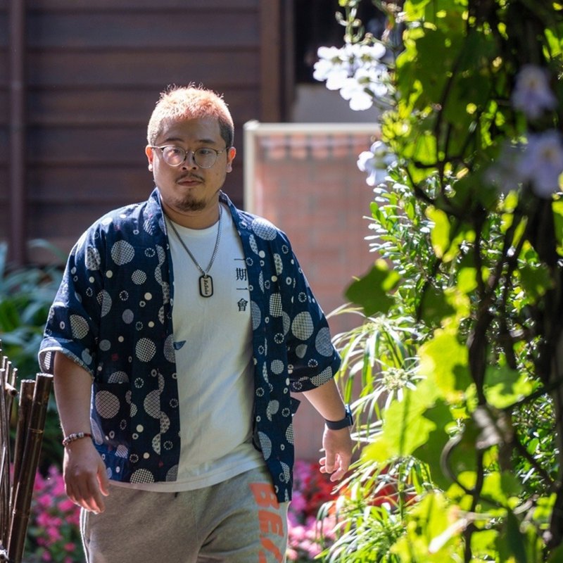 日式外套-和风班格纹(丈青) - 男装外套 - 棉．麻 蓝色