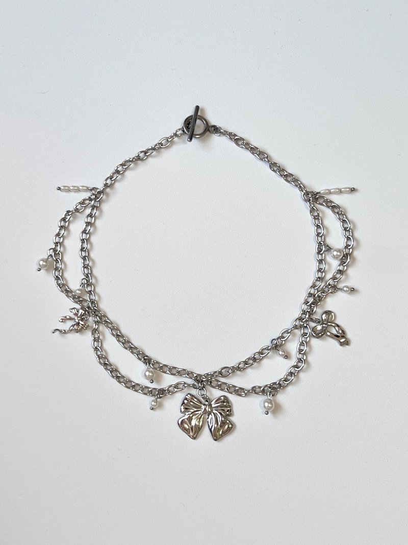 Ribbon in Castle Necklace丨蝴蝶结城堡公主风颈链 - 项链 - 珍珠 