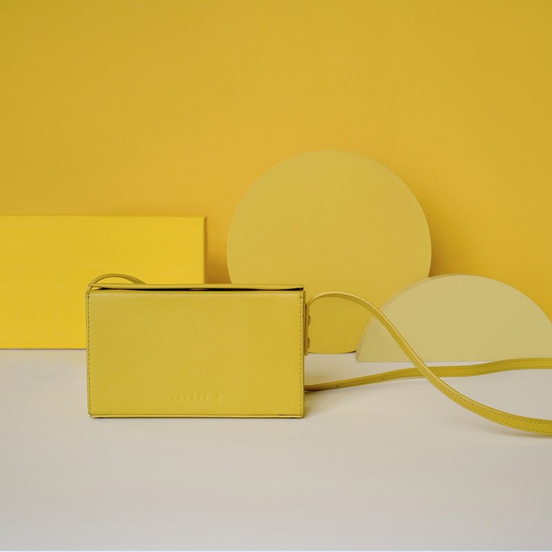 TREBLE Z 2018新款原创设计真皮盒形单肩斜挎包小号方形包 黄 - 侧背包/斜挎包 - 真皮 