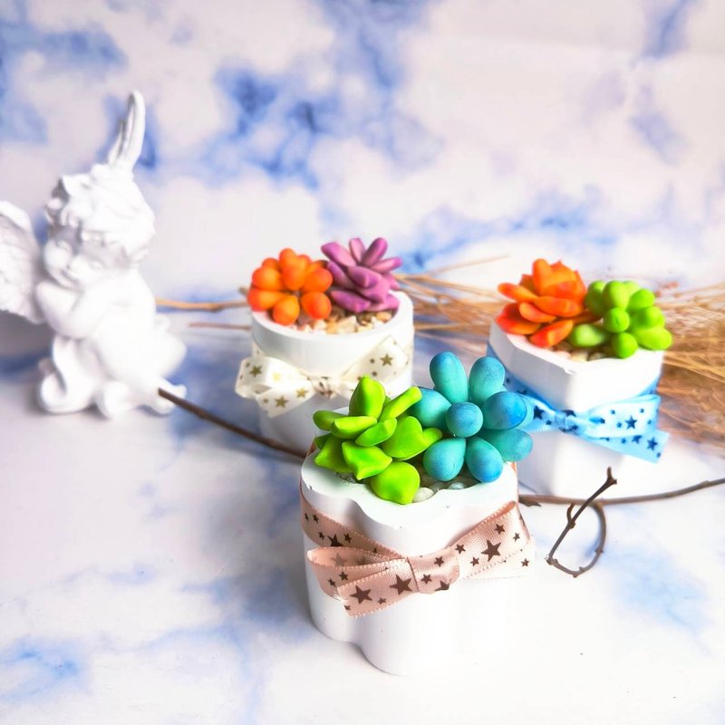 手捏石膏 疗愈多肉盆栽扩香石 多色可选 可定制 - 香薰/精油/线香 - 树脂 白色