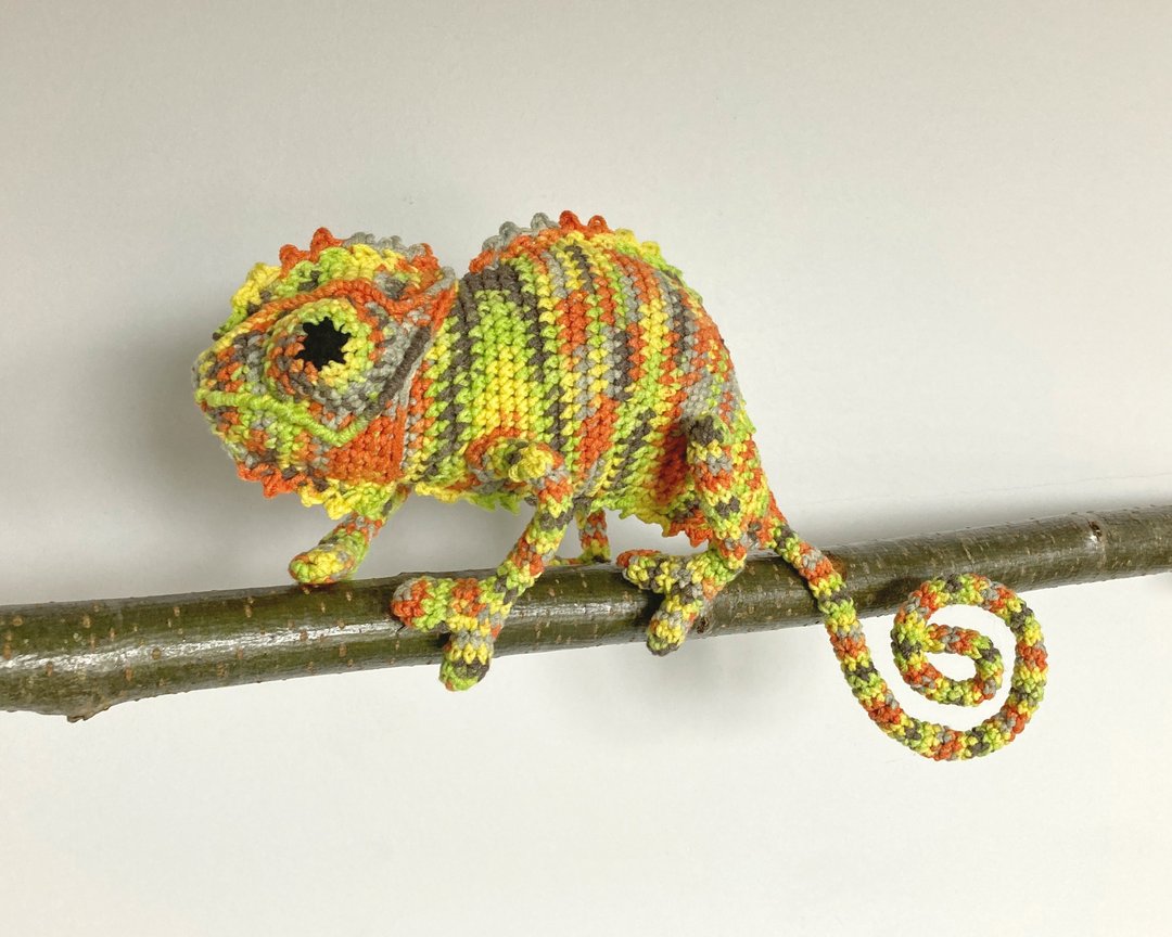 钩针变色龙、毛绒变色龙、钩针蜥蜴、Amigurumi 变色龙 - 玩具/玩偶 - 棉 多色