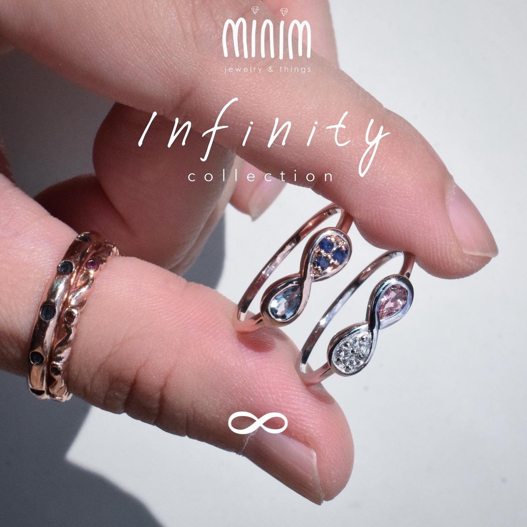 Blue topaz White topaz Infinity ring R465 #minimring #minimsignature - 戒指 - 纯银 