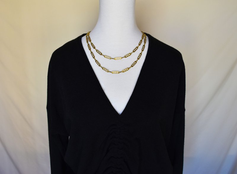 菱形镂空格纹长链毛衣链 - 长链 - 铜/黄铜 金色