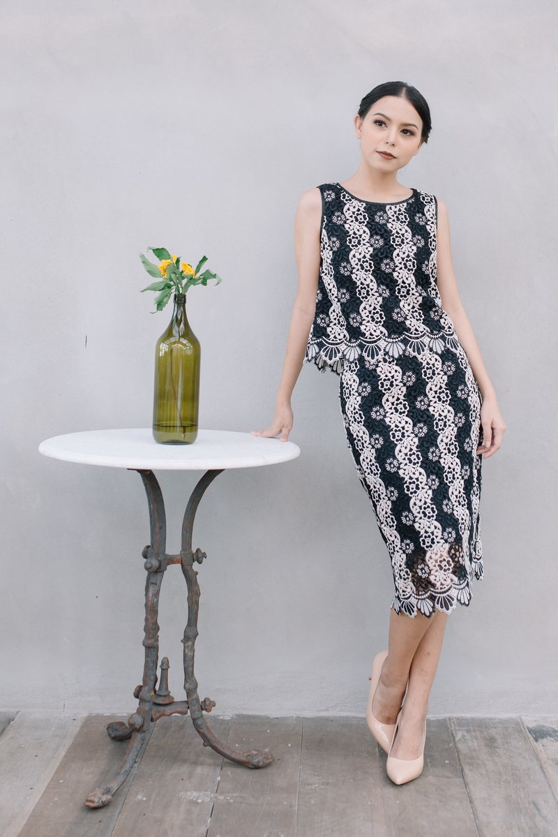 Amber Two Pieces Set - 洋装/连衣裙 - 棉．麻 黑色