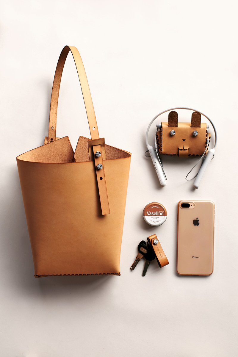 Twins Mini_自由组装植鞣皮革托特包【完成品】 - 手提包/手提袋 - 真皮 