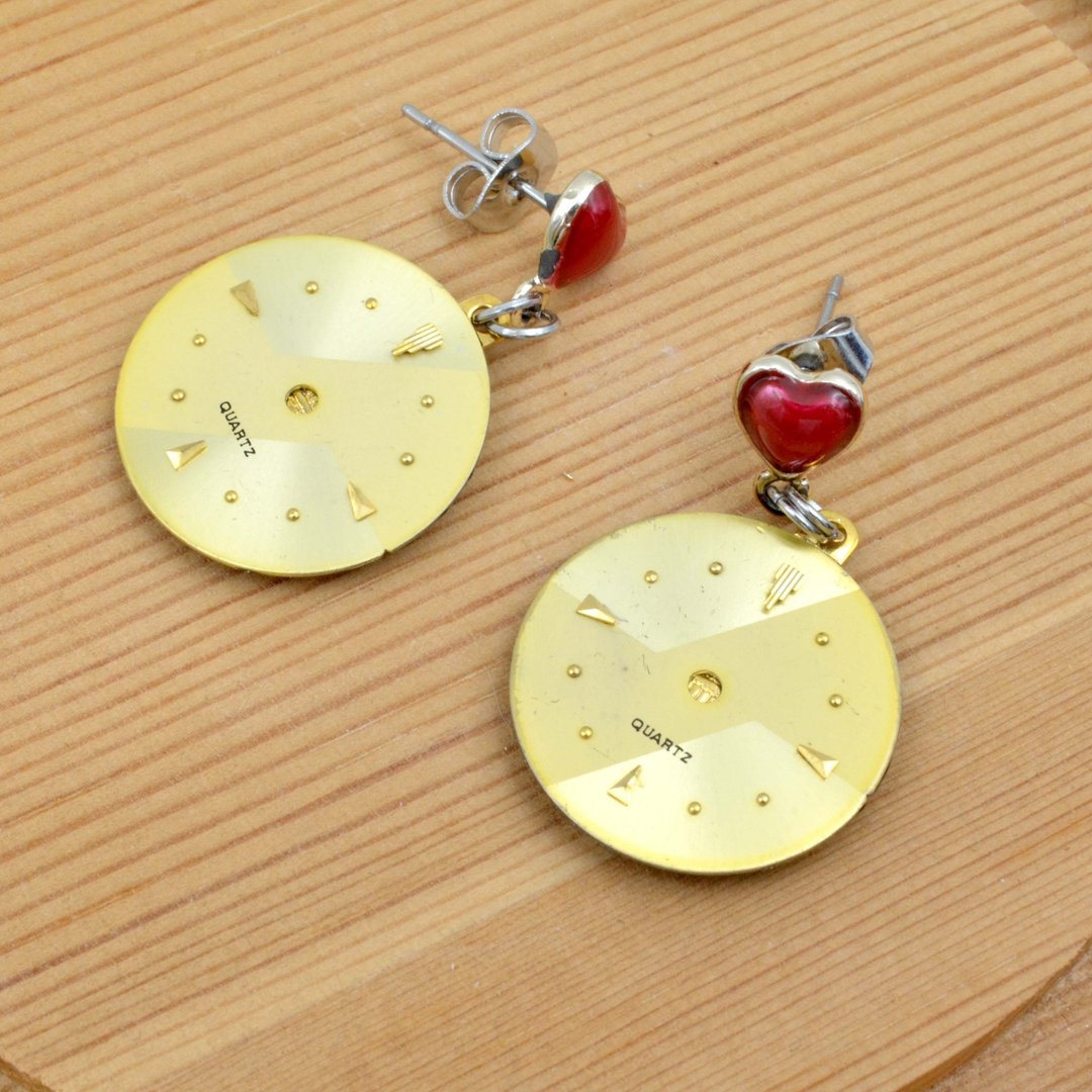 金色配水钻古董表面耳环  Golden Vintage Dial Earrings - 耳环/耳夹 - 其他金属 金色