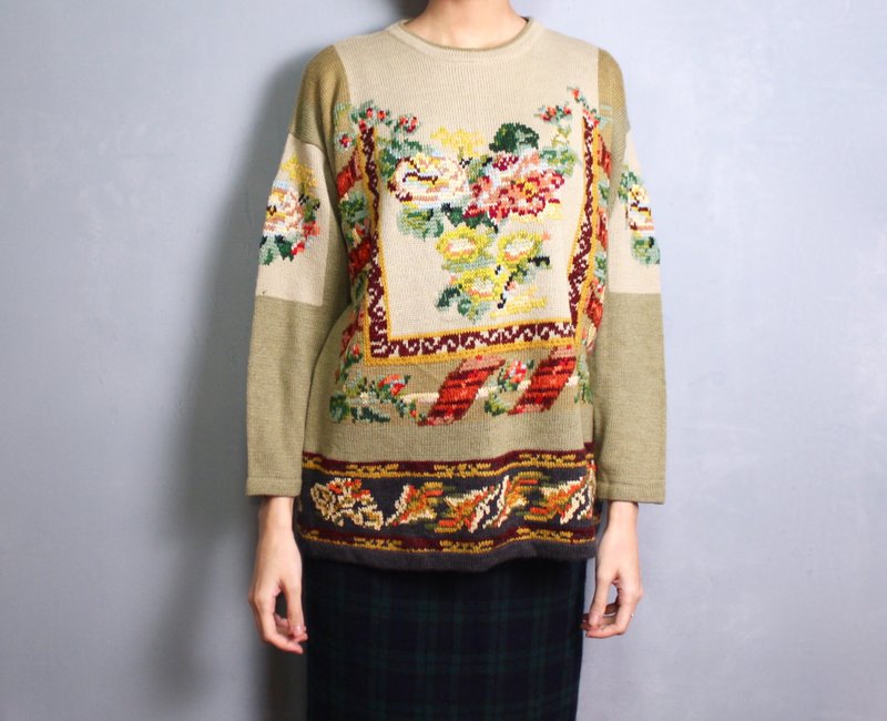 FOAK古着 复古草绿花绘刺绣毛衣 - 女装针织衫/毛衣 - 羊毛 