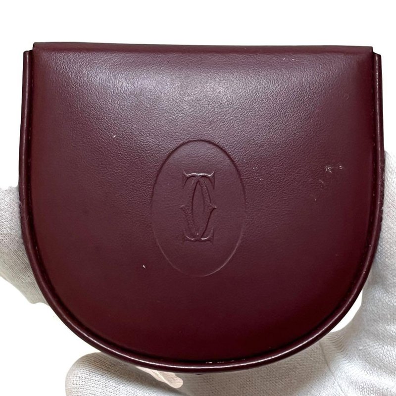 正品 Cartier 卡地亚 零钱包  coin case Must Line 酒红 中古 - 皮夹/钱包 - 其他材质 