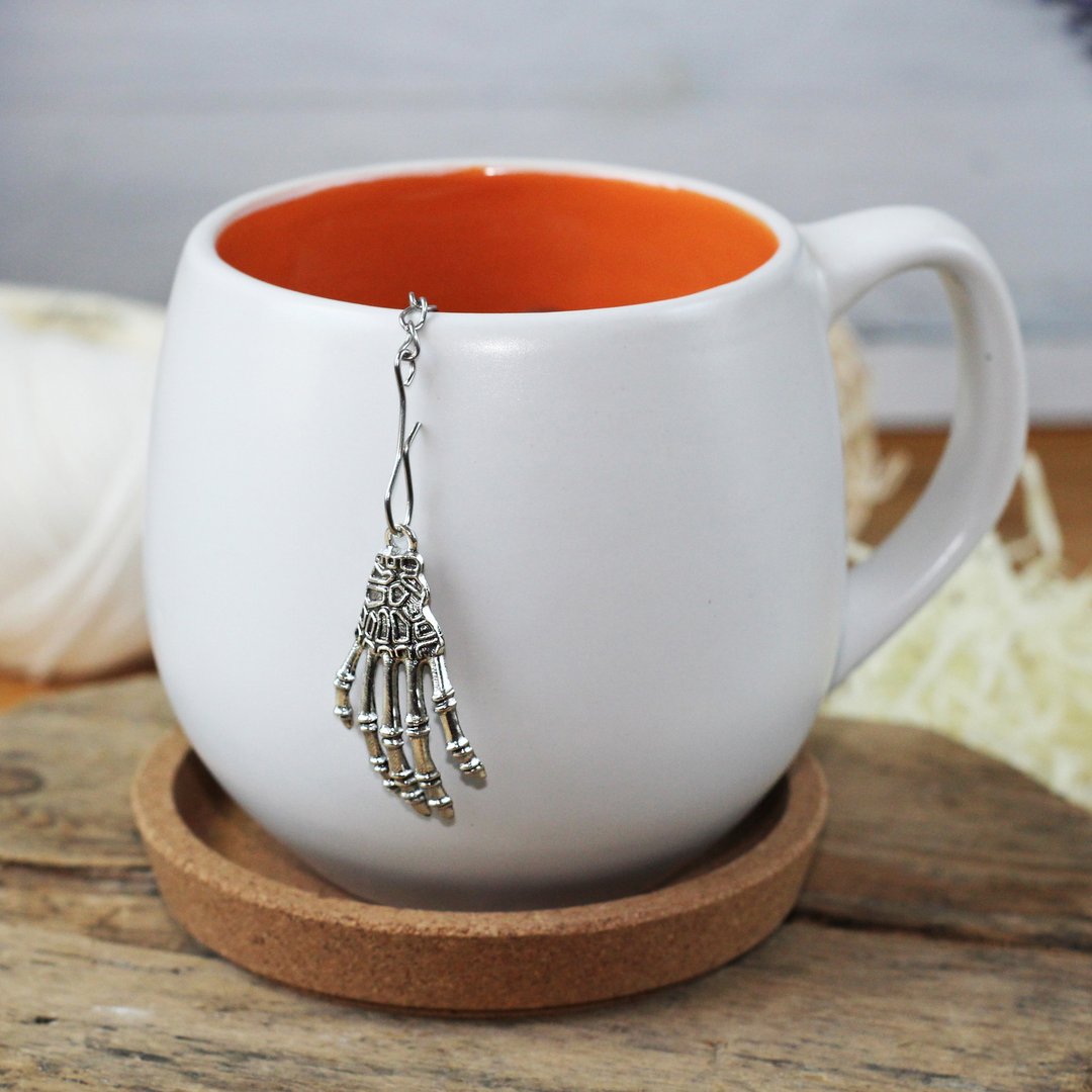 Skeleton hand tea infuser for loose leaf tea, Tea Maker with skeleton charm - 茶具/茶杯 - 不锈钢 银色