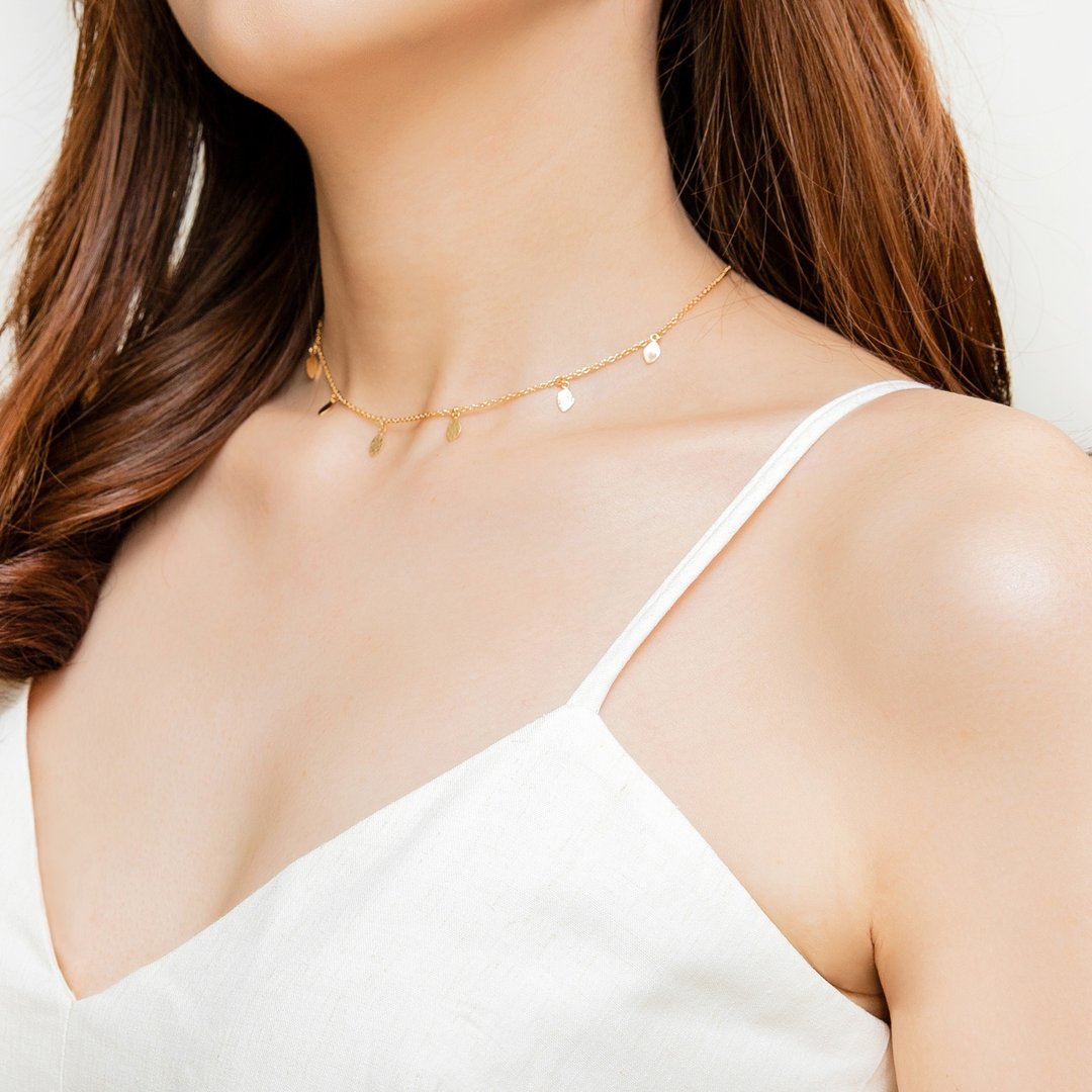 Tiny Leafs Silver 18K Gold Plated Necklace金色小叶片纯银项链 - 项链 - 纯银 金色