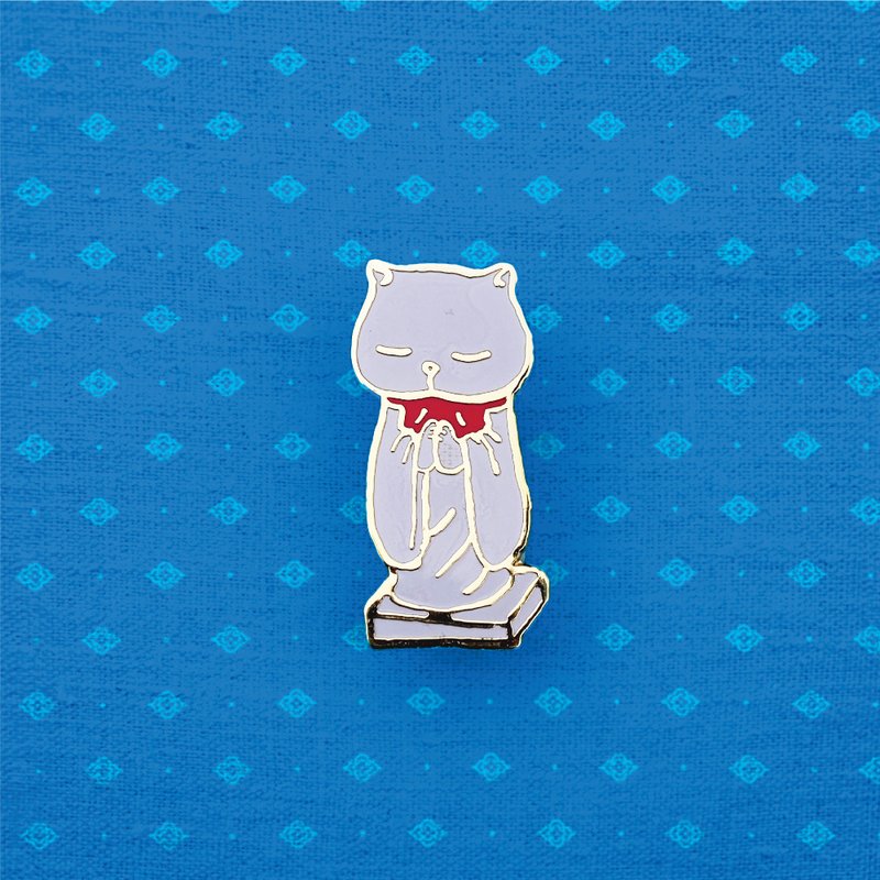 日本风猫咪地藏别针/金属徽章/3cm高/江户猫物语 - 徽章/别针 - 其他金属 白色