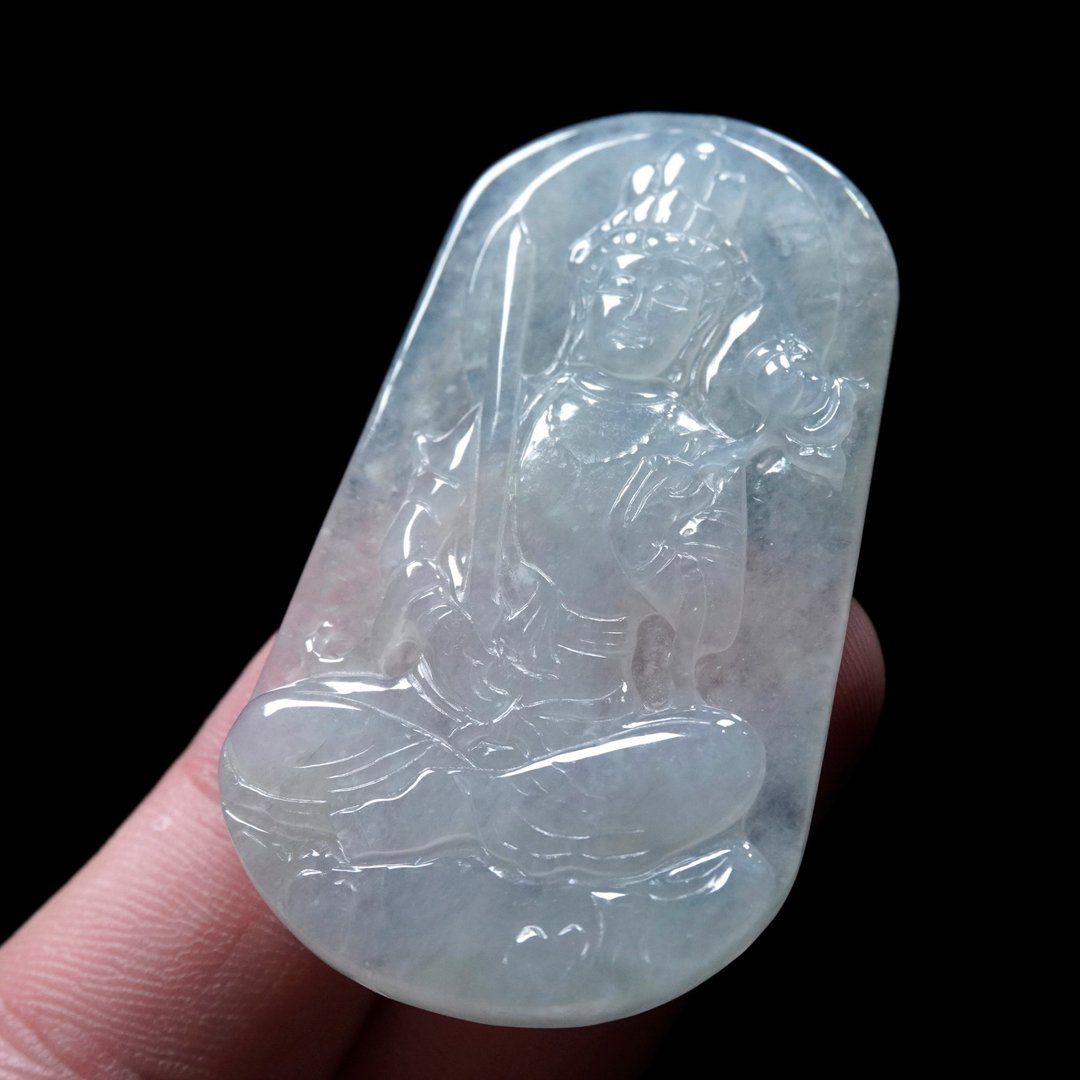 【属牛虎本命佛】冰种翡翠虚空藏菩萨| 天然缅甸玉翡翠A货 | 送礼 - 吊饰 - 玉石 透明