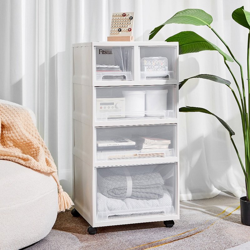 日本天马 Fits 45面宽抽屉收纳柜附轮(2低+1高抽) - 收纳用品 - 塑料 白色